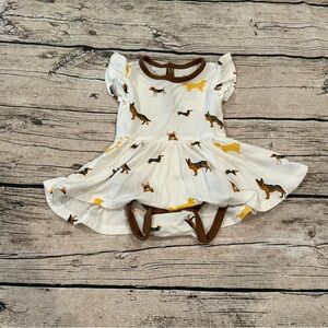Kyte BABY Brown Trim Bamboo Baby Dress With Attached Onesie Size 0-3 Months